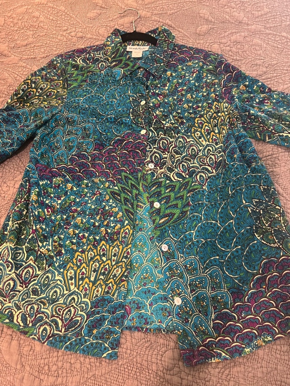 North Style Long Colorful 100% Cotton Casual Shirt Large Multicolor